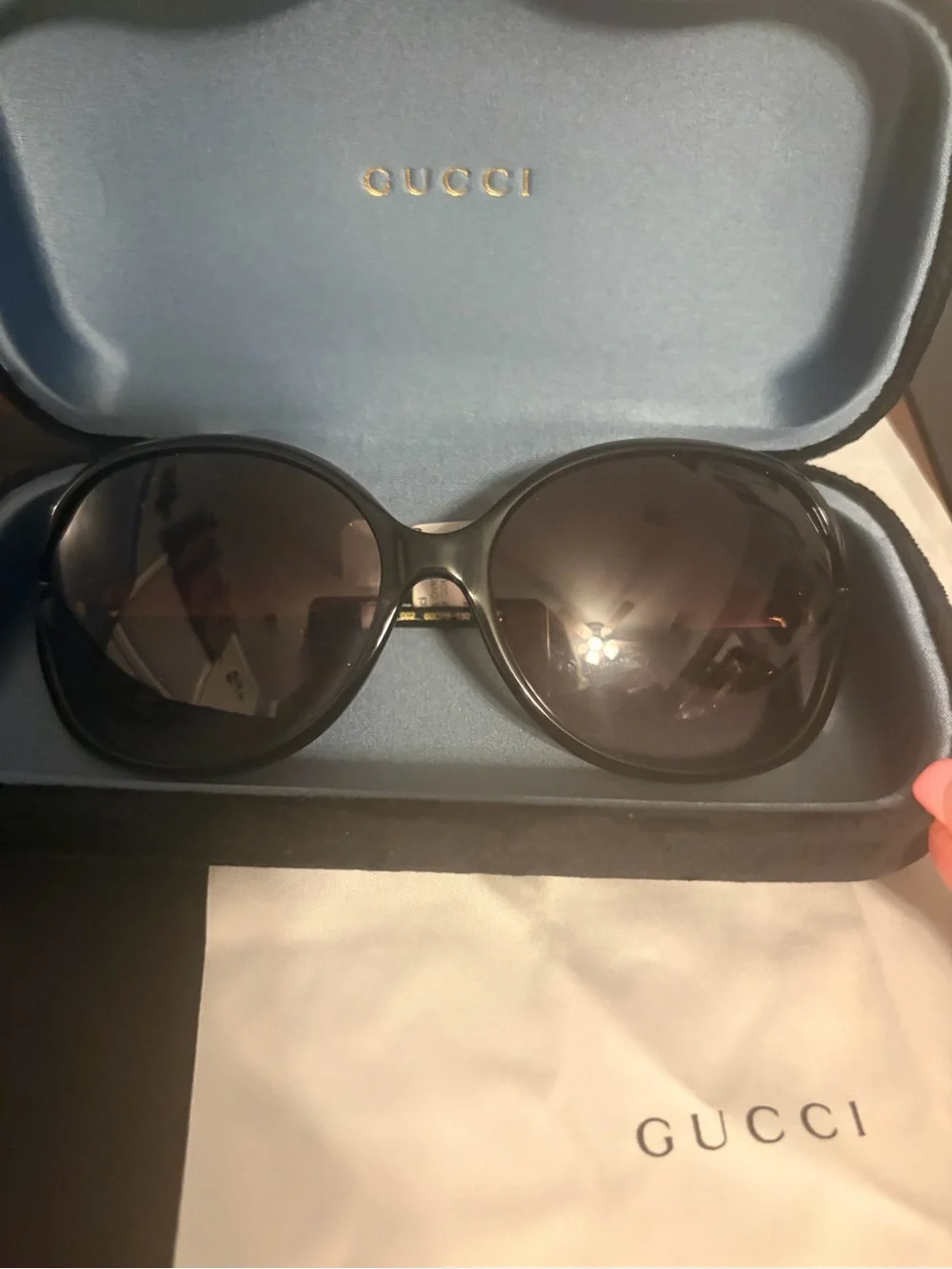 Gucci Women's Black Frame Sunglasses with Dark Gradient Lenses